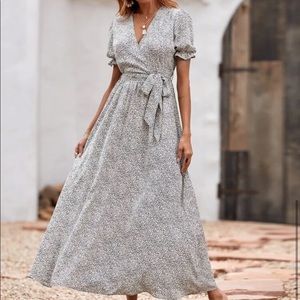 Animal Print Wrap Dress White/Grey/Black Medium